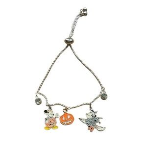 Disney Halloween Mickey Minnie Mouse Pumpkin Witch‎ Charm Bolo Bracelet Silver